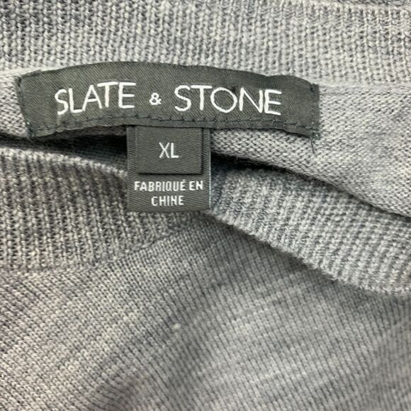 State Stone Wool Sweater Mens XL Extra Large Gray Navy 2-Tone Crew Neck Pullover - Picture 11 of 13
